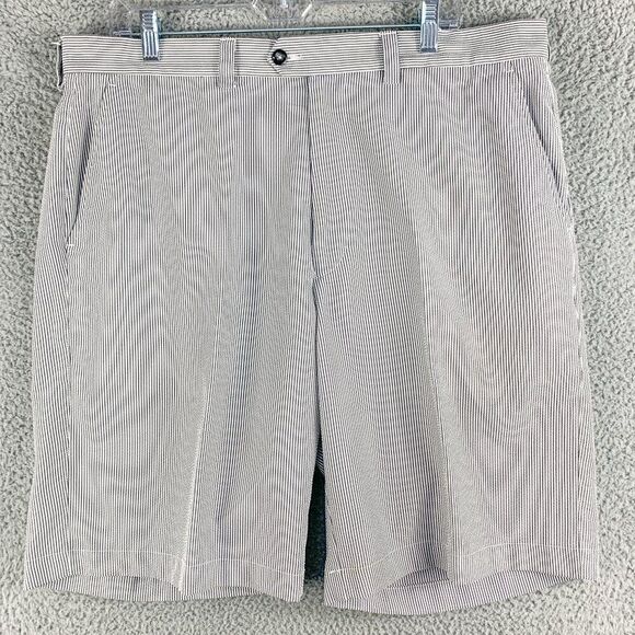 Eritage by Steve Pena Golf‎ Shorts Mens 38 Gray White Seersucker Stripe Golfer - Picture 1 of 16